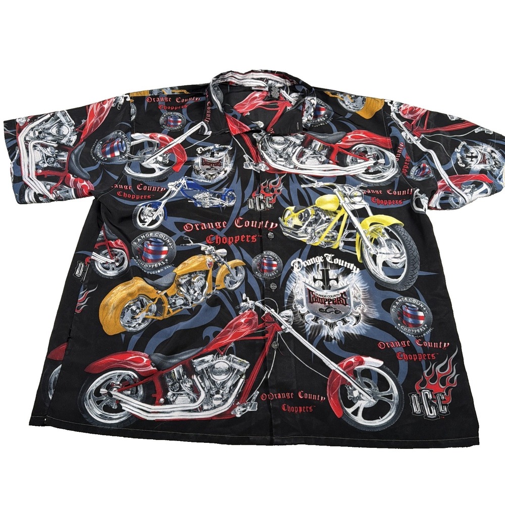 Orange County Choppers OCC Mens Button Up Graphic Shirt 2XL‎ Vintage Biker